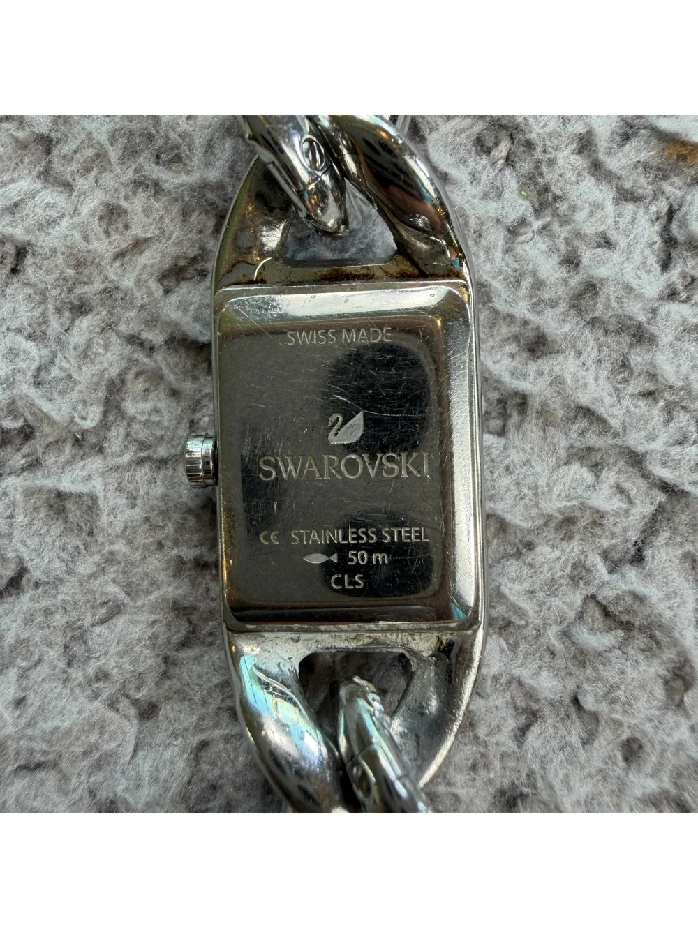 Swarovski Swiss Made Crystal Link Bracelet Watch Silver Tone Stainless Steel Box